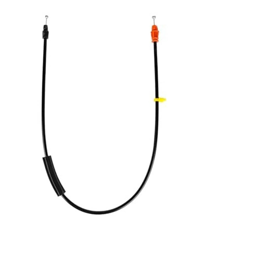 Inside door latch release cable, black loop with orange tip and yellow band, 31 in