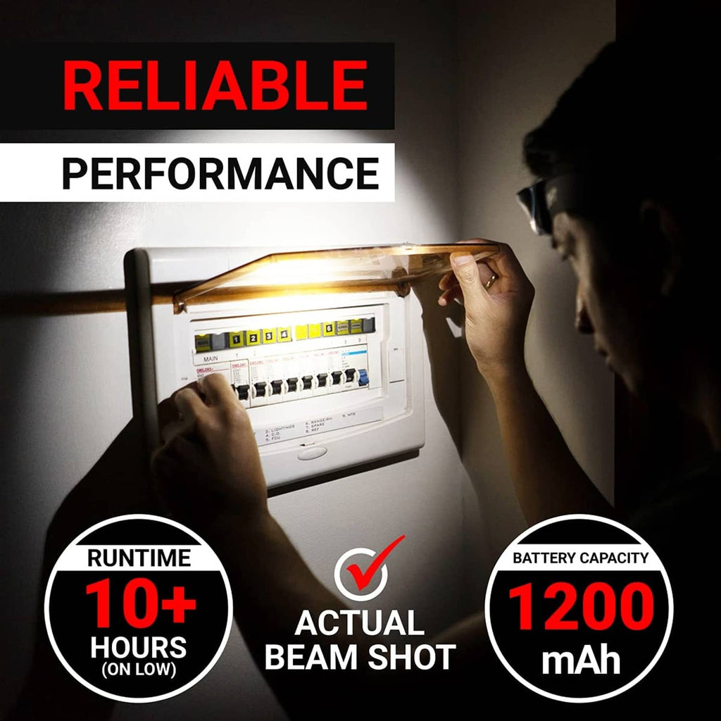 USB rechargeable headlamp charging setup near a home control panel