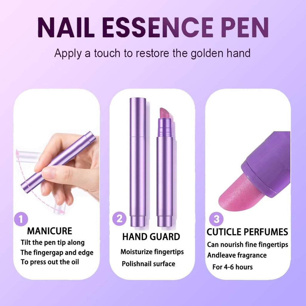 3-in-1 cuticle oil pen pair with purple caps and slender applicator bodies