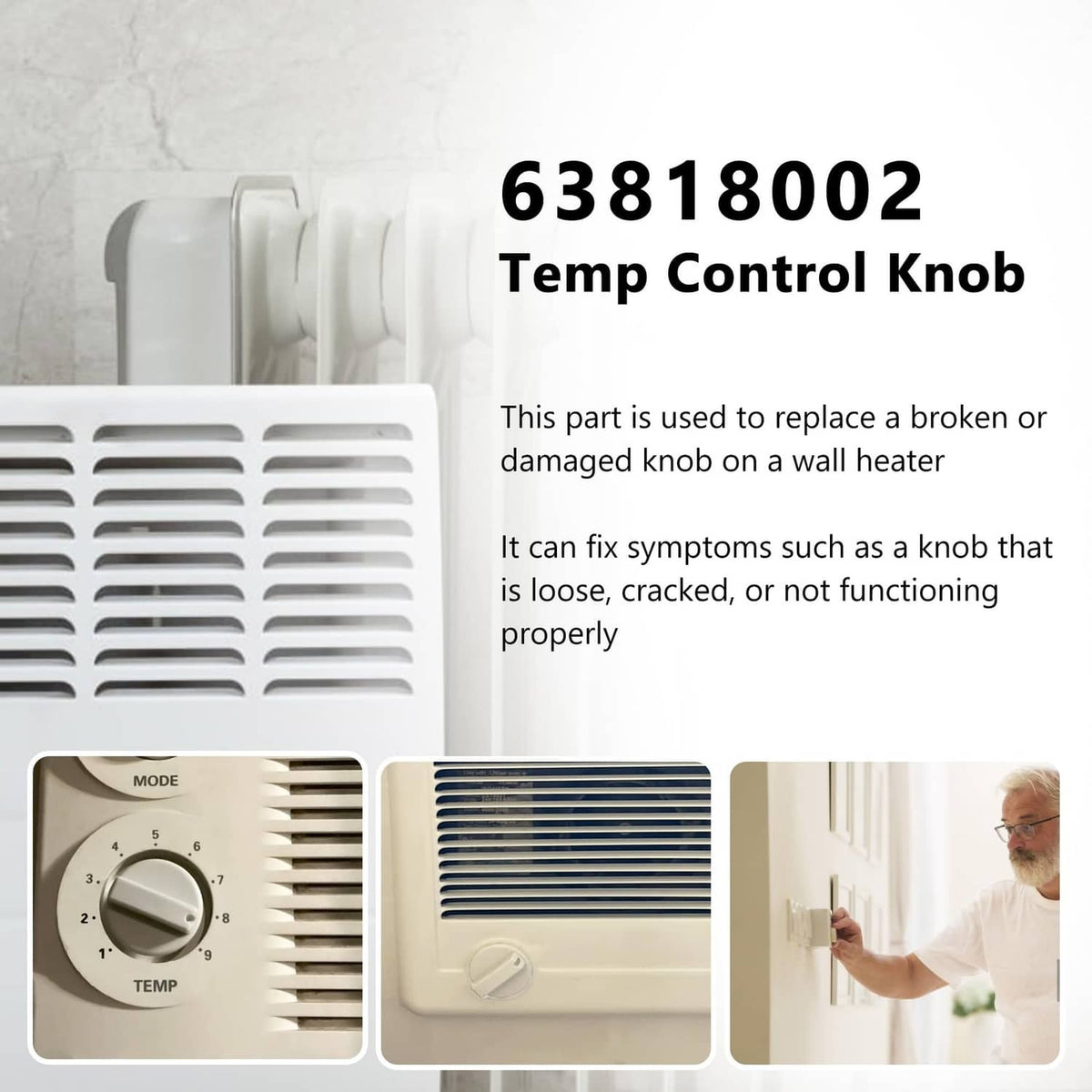 Off-white temperature control knob replacement for wall heater