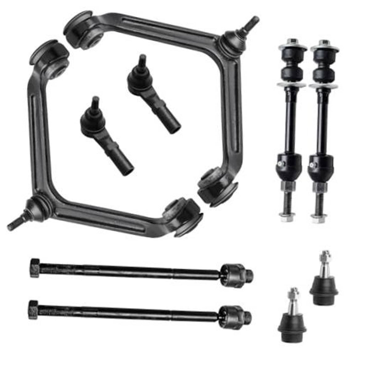 Front upper control arm suspension kit with ball joints and bushings, black components