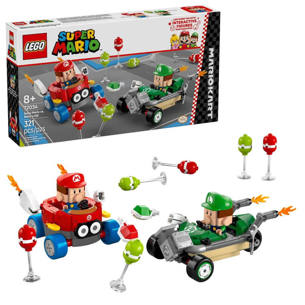 LEGO Super Mario racing toy set box with baby Mario and baby Luigi multicolor vehicles