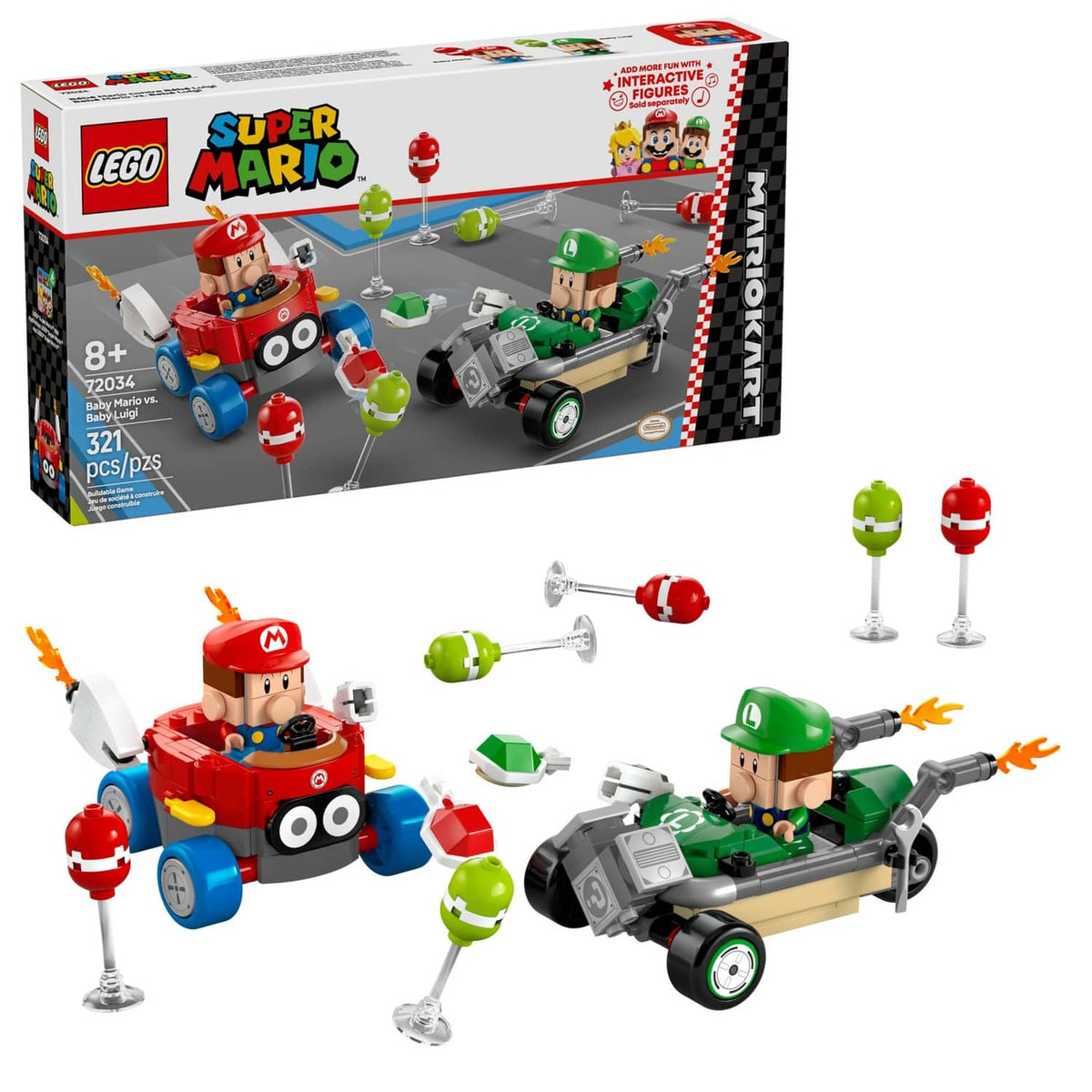 LEGO Super Mario racing toy set box with baby Mario and baby Luigi multicolor vehicles