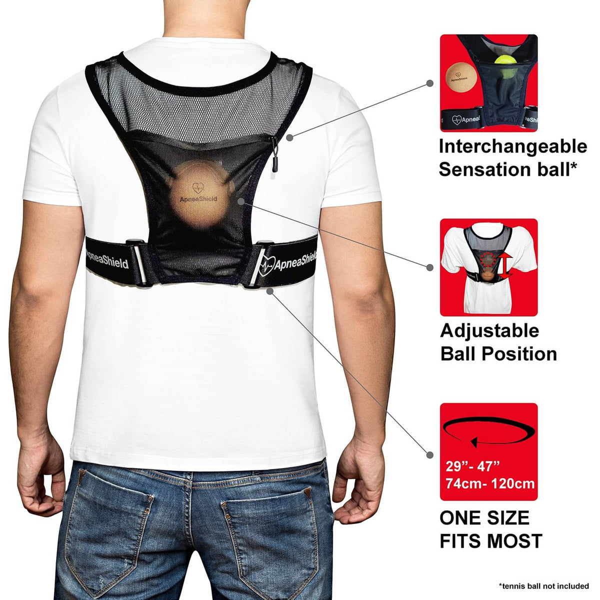 Side-sleeping position trainer harness with black mesh back panel and waist straps