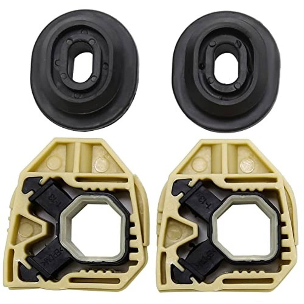 Black rubber gaskets and beige radiator mount brackets with hex openings