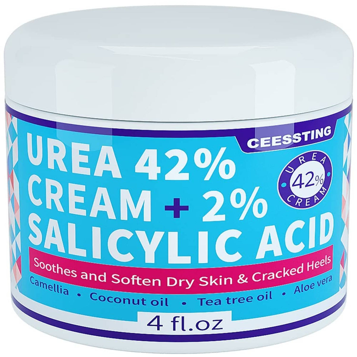Urea 42% foot cream jar, blue band label reading 42% urea and 2% salicylic acid