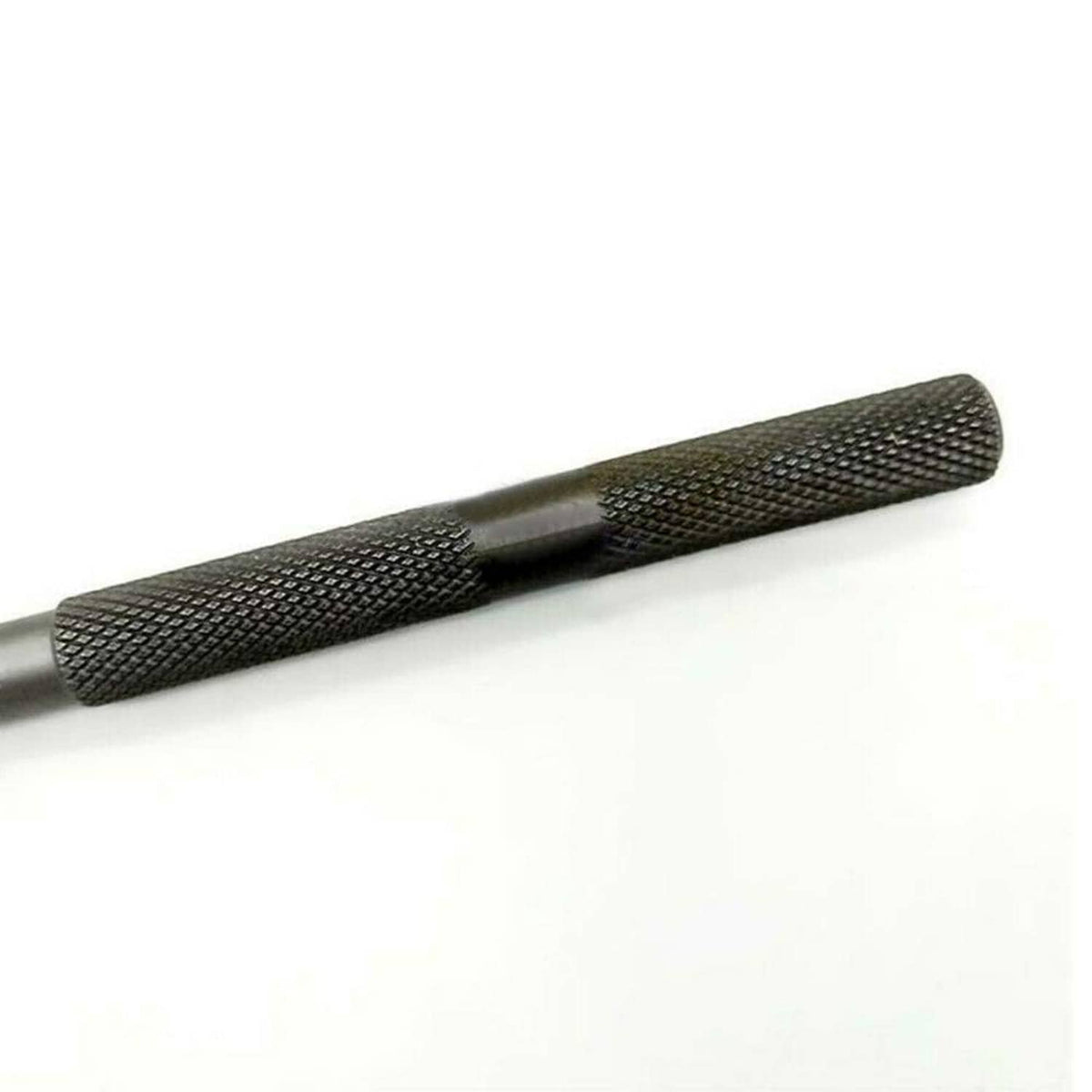 Valve guide remover tool with textured black knurled handle and metal shaft