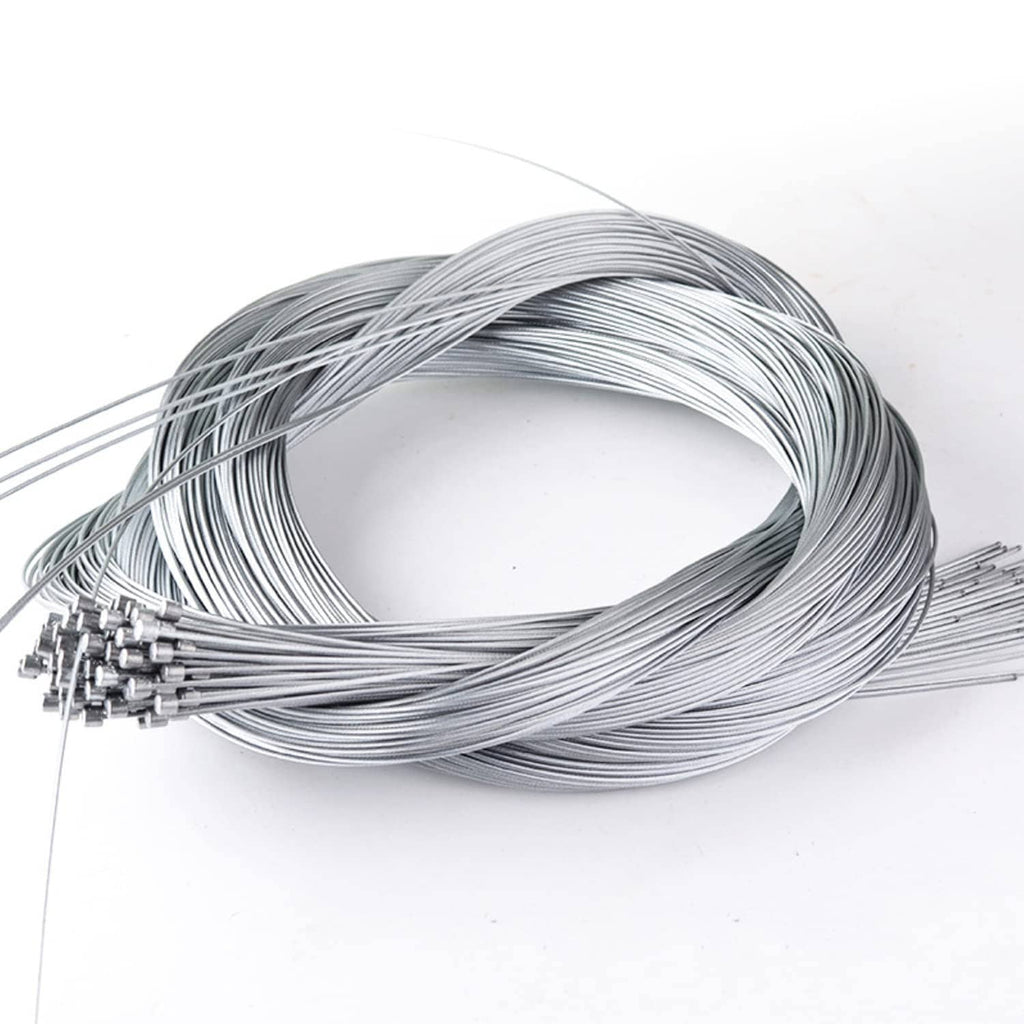 Coiled stainless steel shifter cable set with crimped end fittings, silver