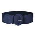 Navy suede wide elastic waist belt with round hook buckle