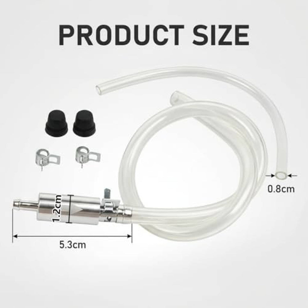 Brake bleeder hose kit with clear hoses and silver connector, shown with size markings