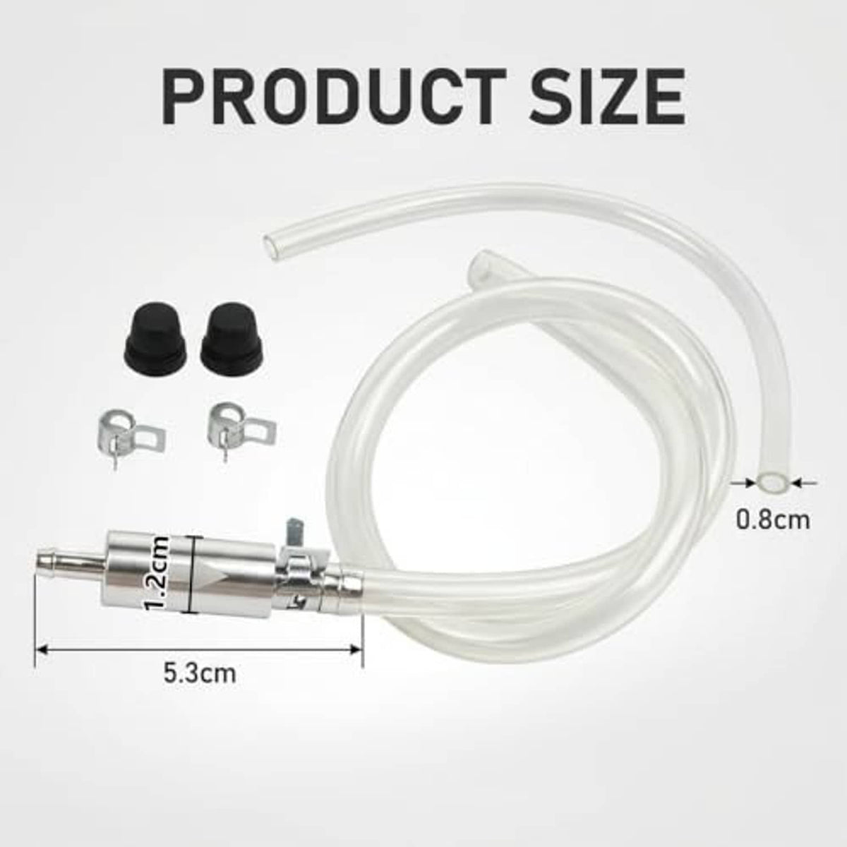 Brake bleeder hose kit with clear hoses and silver connector, shown with size markings