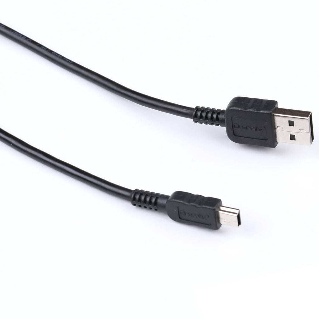 Black USB cable ends: USB Type A to mini-B connector, molded caps.