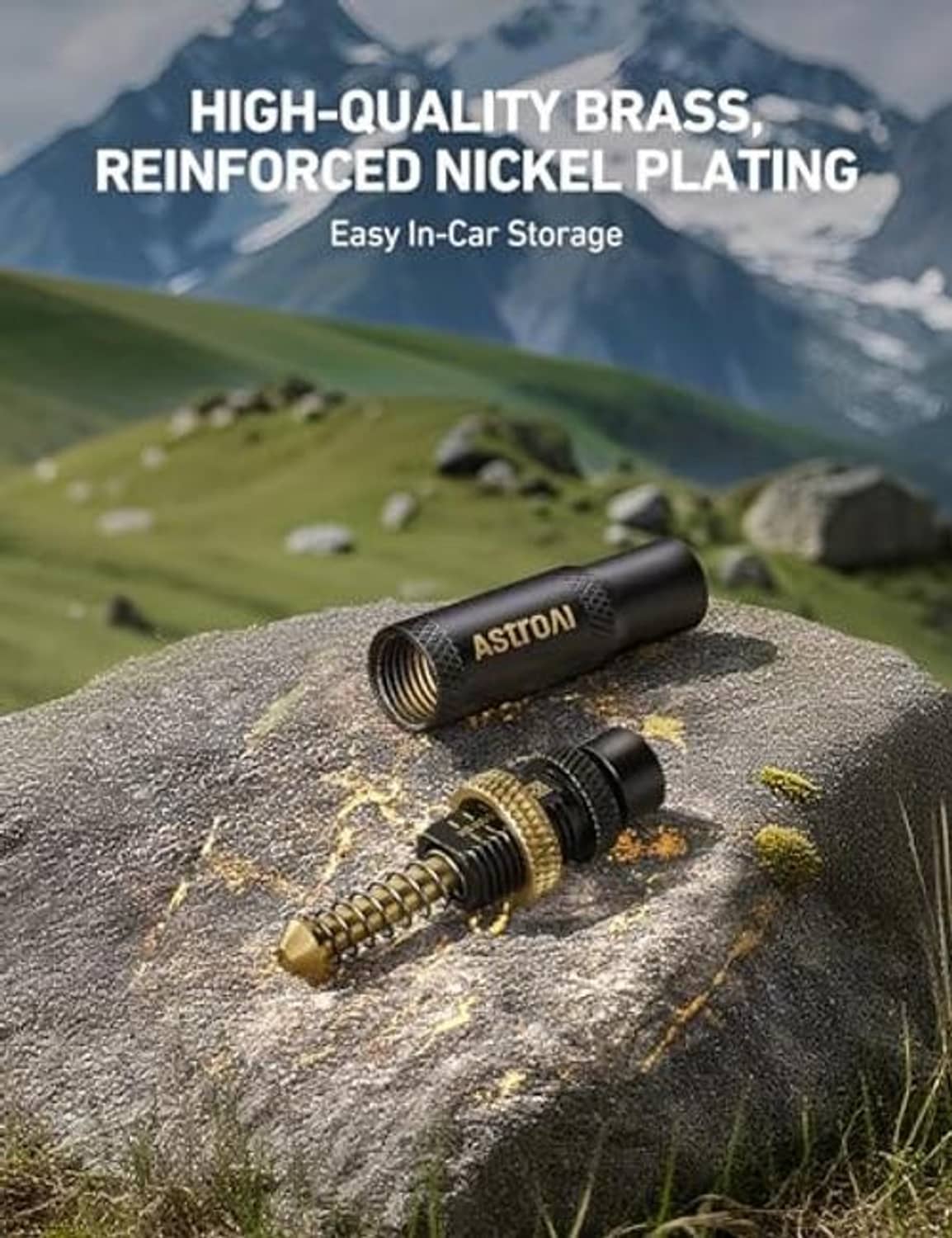 ASTROL tire deflator tool with brass threaded piston and reinforced nickel plating