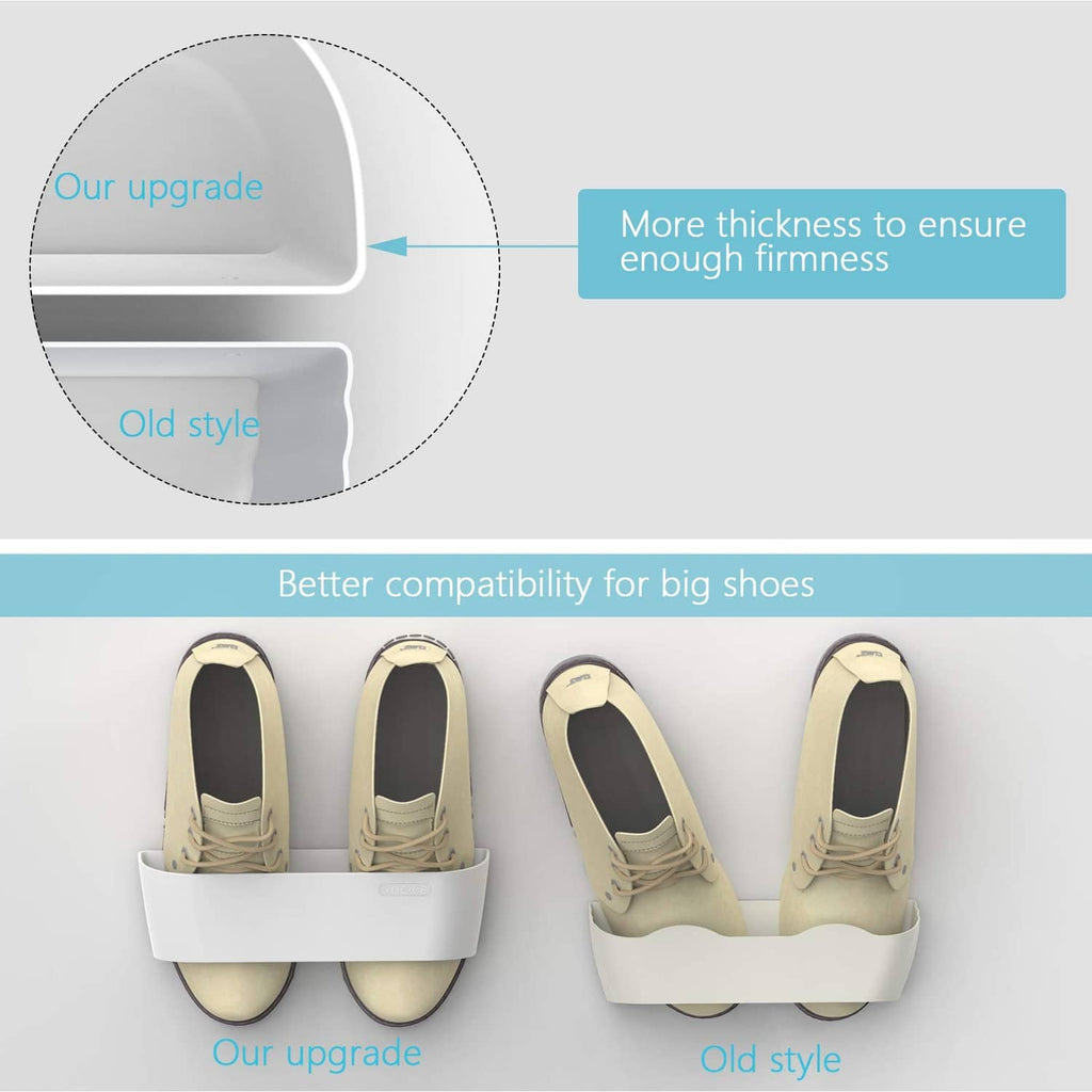 White wall shoe rack showing thicker design for better firmness with shoe examples