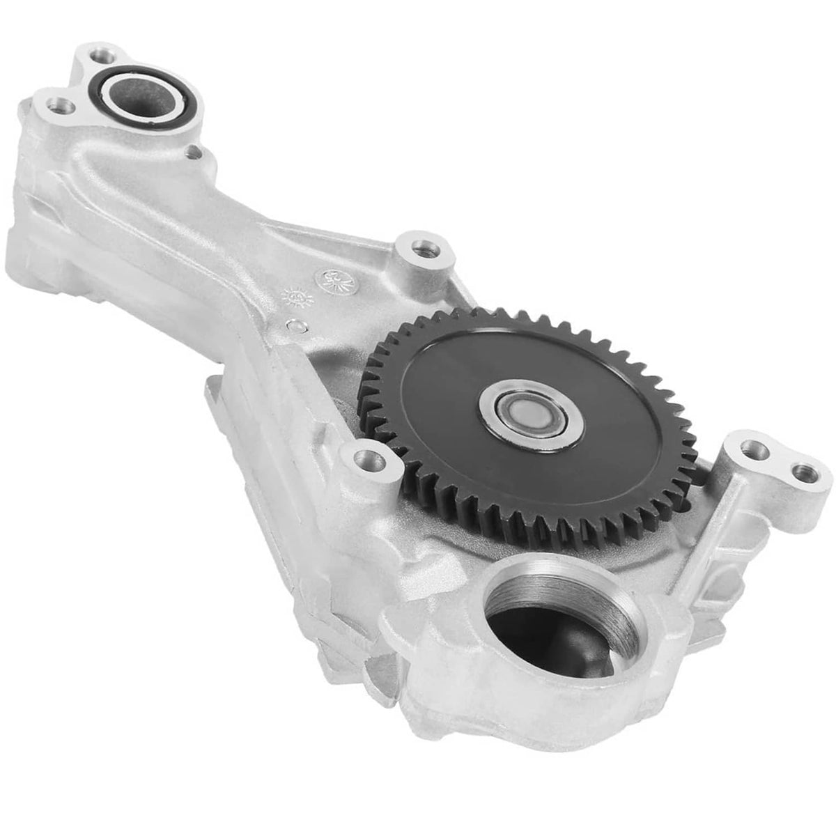 Oil pump assembly with black gear wheel and threaded outlet