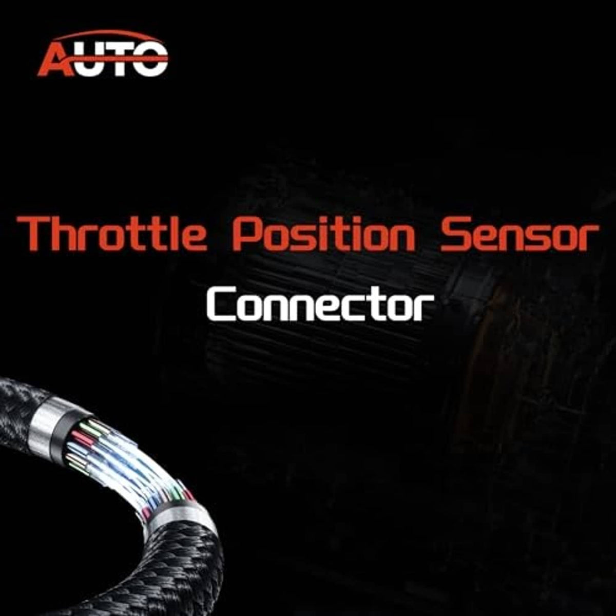 Braided wiring harness end with 6-pin throttle position sensor connector and multicolor wires