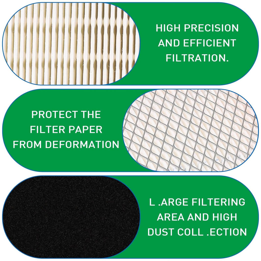 Air filter set detail: white pleated paper media with black foam prefilter