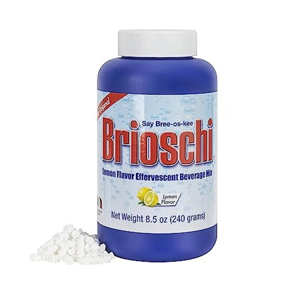Brioschi lemon flavored effervescent beverage mix bottle with lemon powder