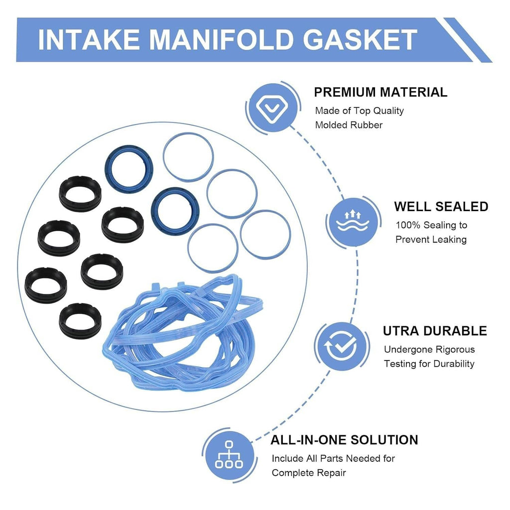 Valve cover gasket kit with blue molded rubber gaskets and assorted sealing rings