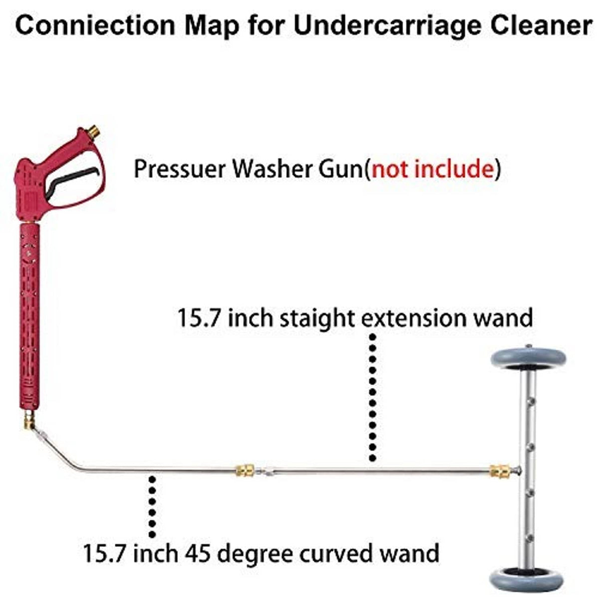 Undercarriage cleaner with silver 15.7 in straight wand and 45-degree curved wand
