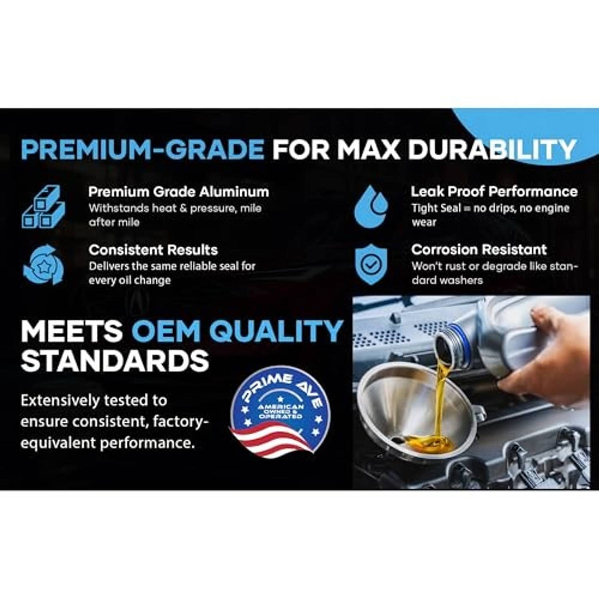 Infographic for premium aluminum oil drain plug crush washers for leak-proof sealing