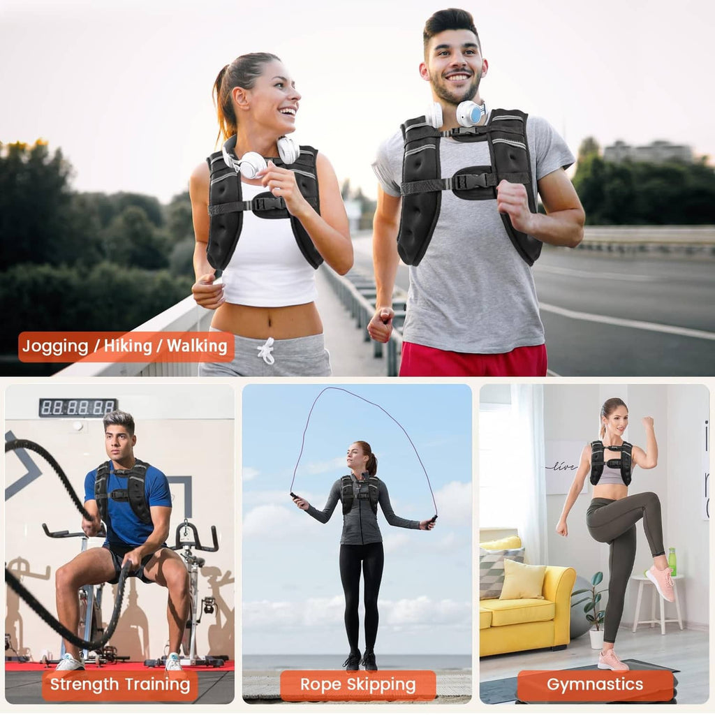 Black weighted vest with reflective stripes worn by two people during training