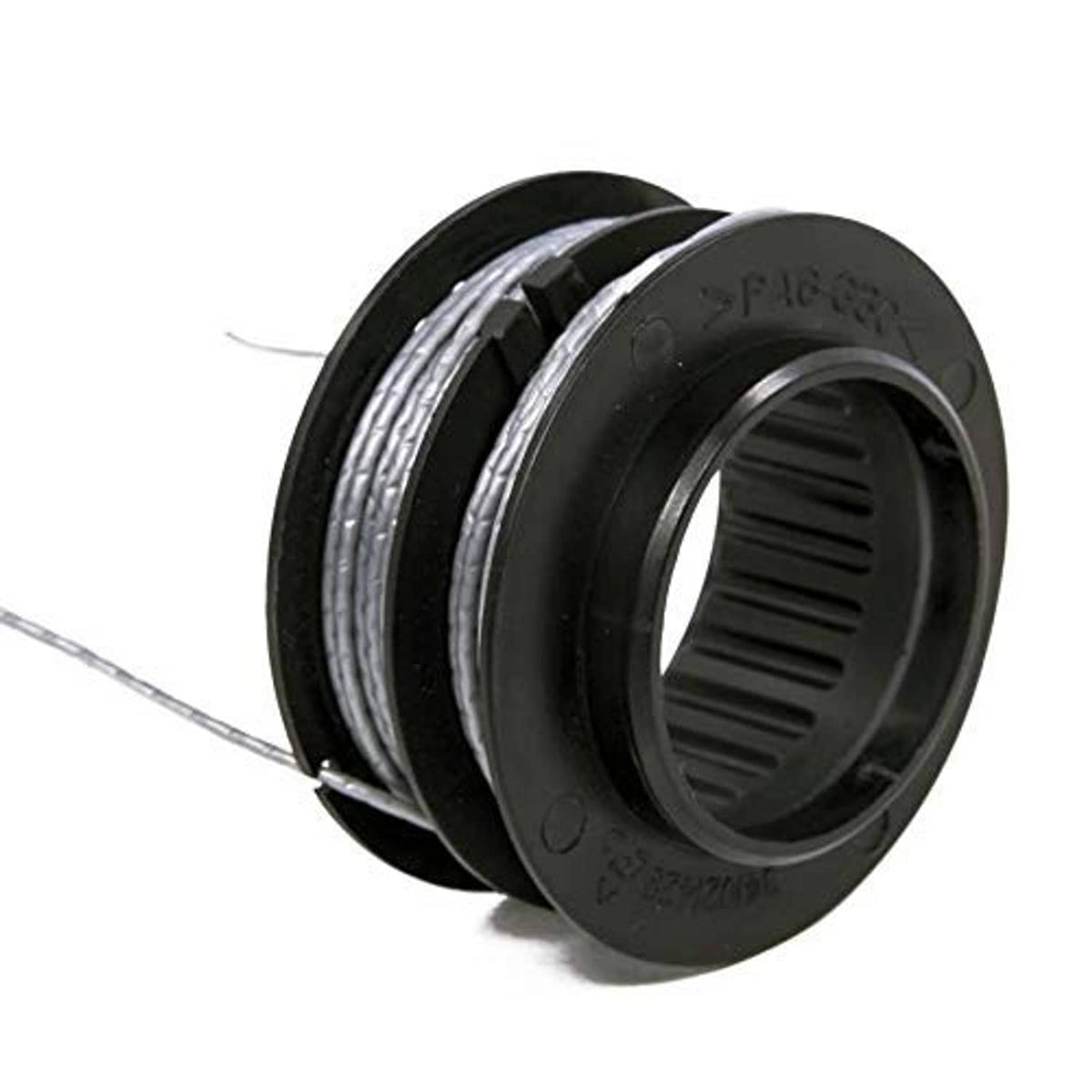 Greenworks replacement string trimmer spool with stacked black flanges and silver line