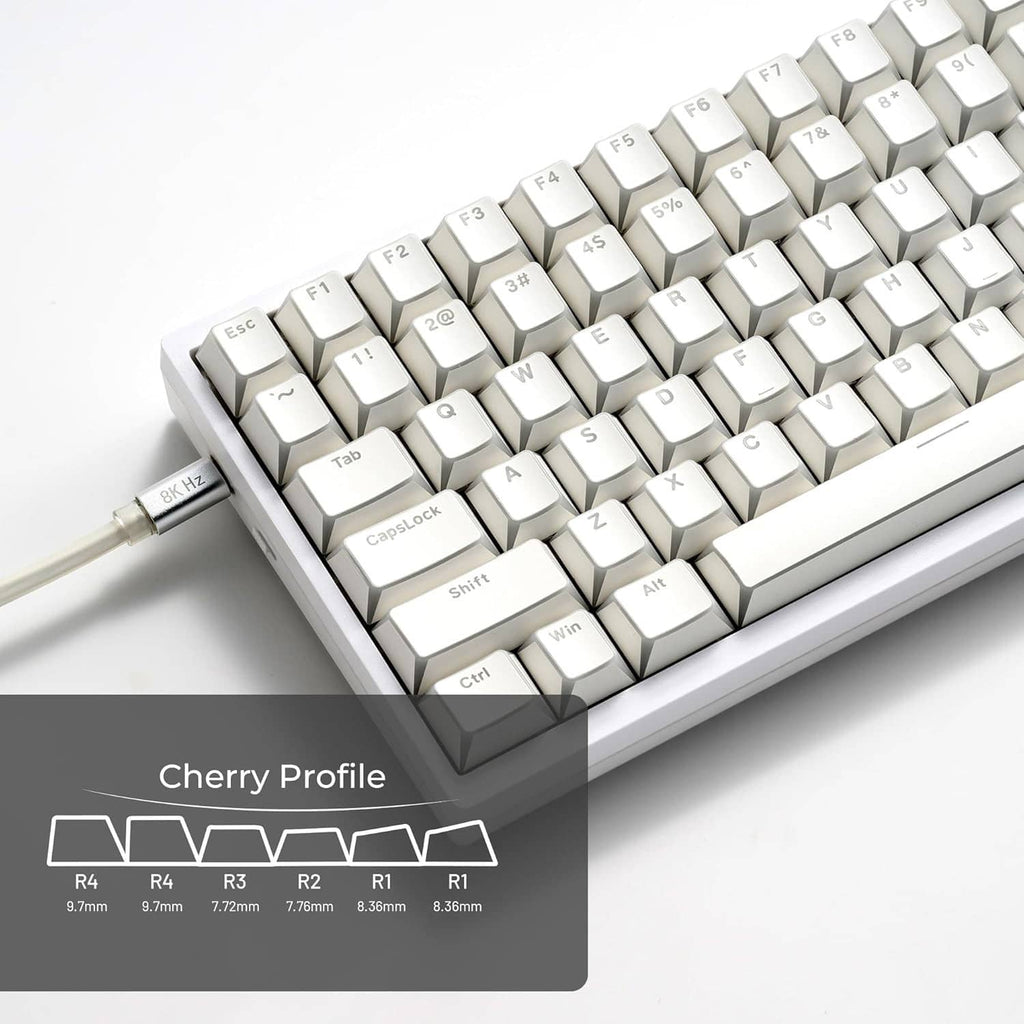 White Cherry-profile keycaps set with sculpted keycaps and printed legends