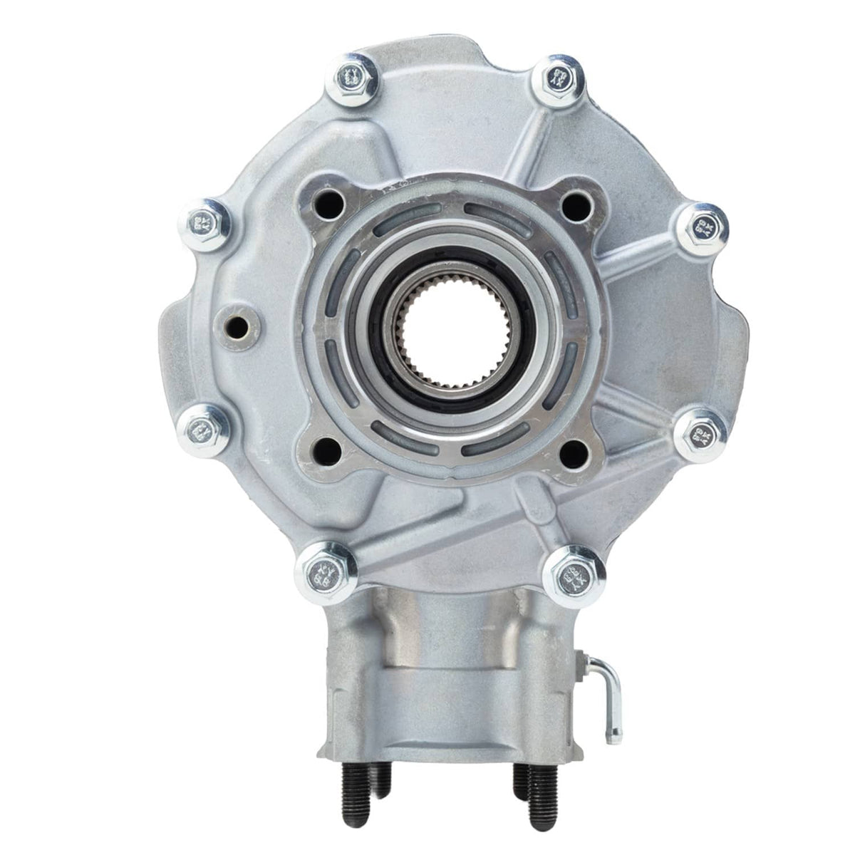 Rear differential wheel hub housing with circular bearing opening and mounting bolt holes