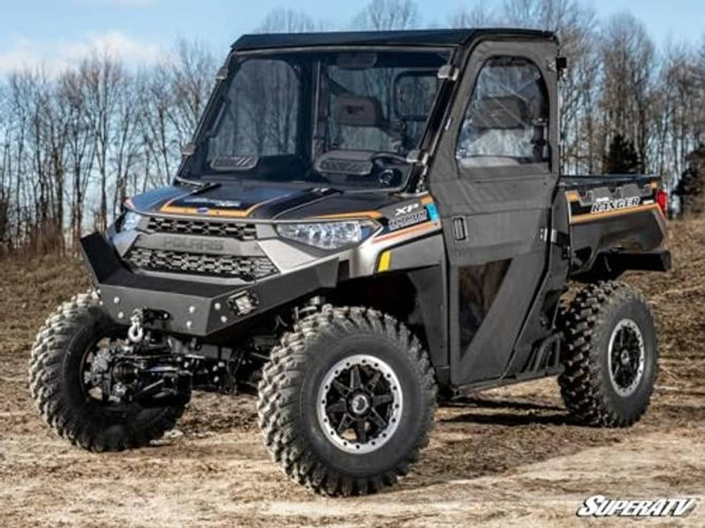 Polaris Ranger 1000 with dark-tinted full windshield and cab side window frames