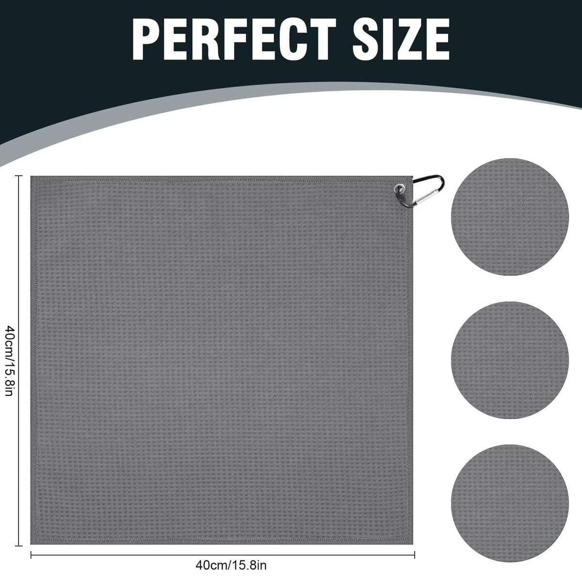 Grey microfiber fishing towel square with corner metal grommet clip