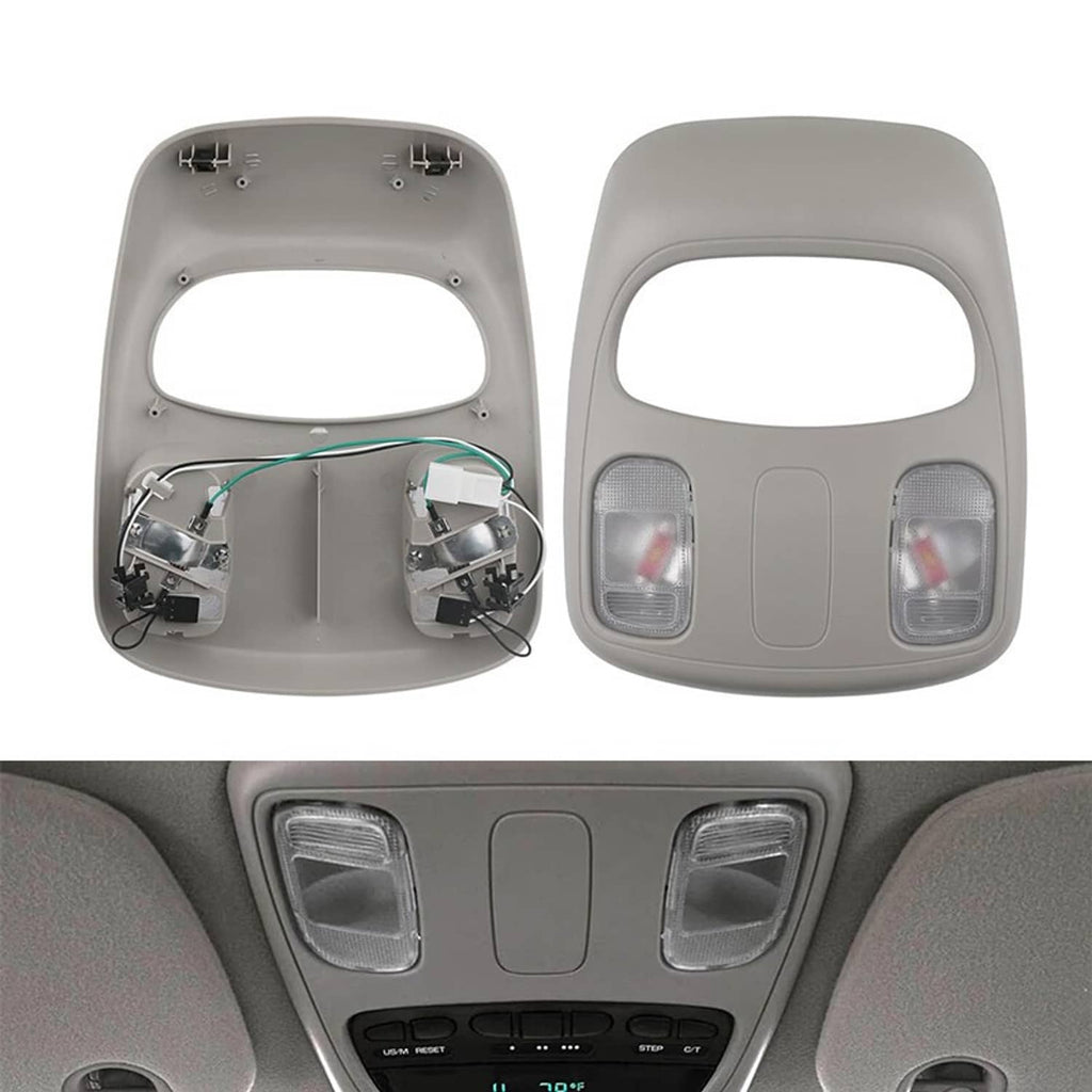 Overhead roof console map light, light gray bezel with two clear lamp lenses