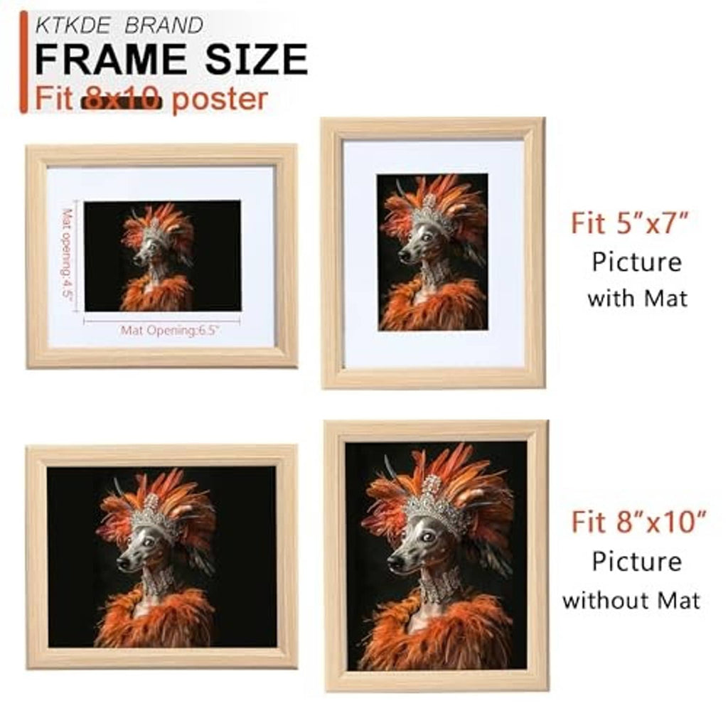 Beige wood picture frame fits 5x7 with mat or 8x10 without mat