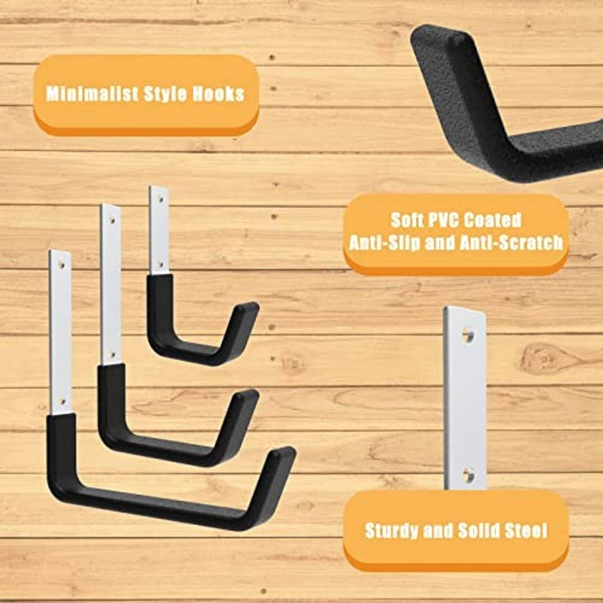 Black and white steel U hooks with soft PVC anti-slip anti-scratch coating