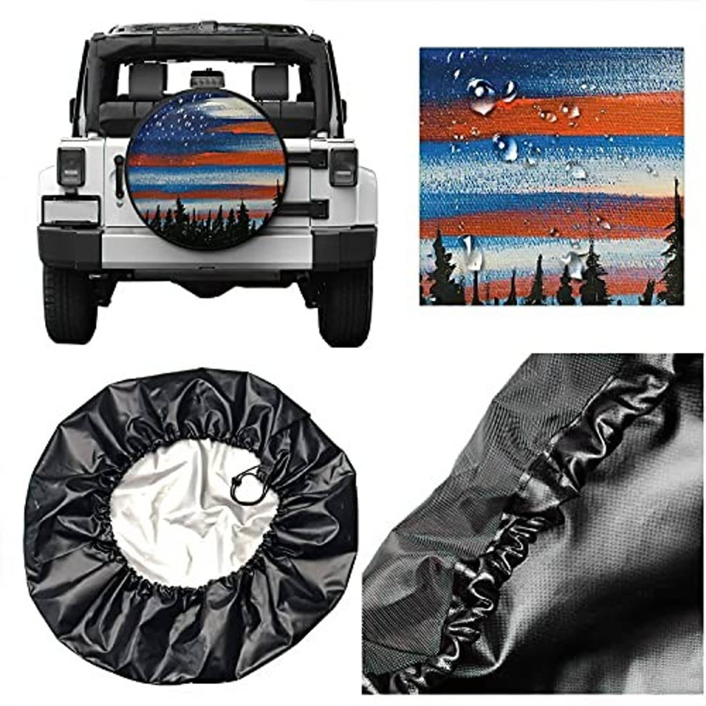 Spare tire cover shown with zipper seam and folded fabric panels, blue orange print