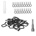 Set of 20 black Q-shaped screw hooks with mounting screws for hanging lights or decor