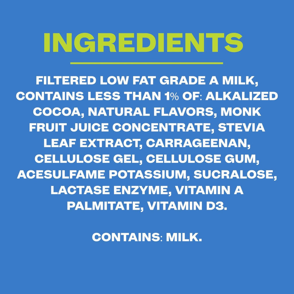 Ingredients panel text for chocolate protein shake