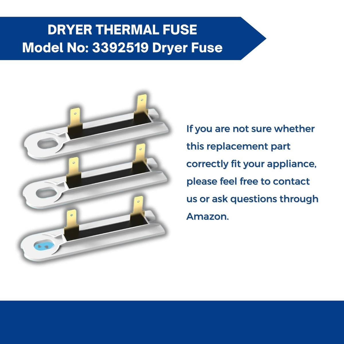 Set of three dryer thermal fuses with white bases and gold terminals