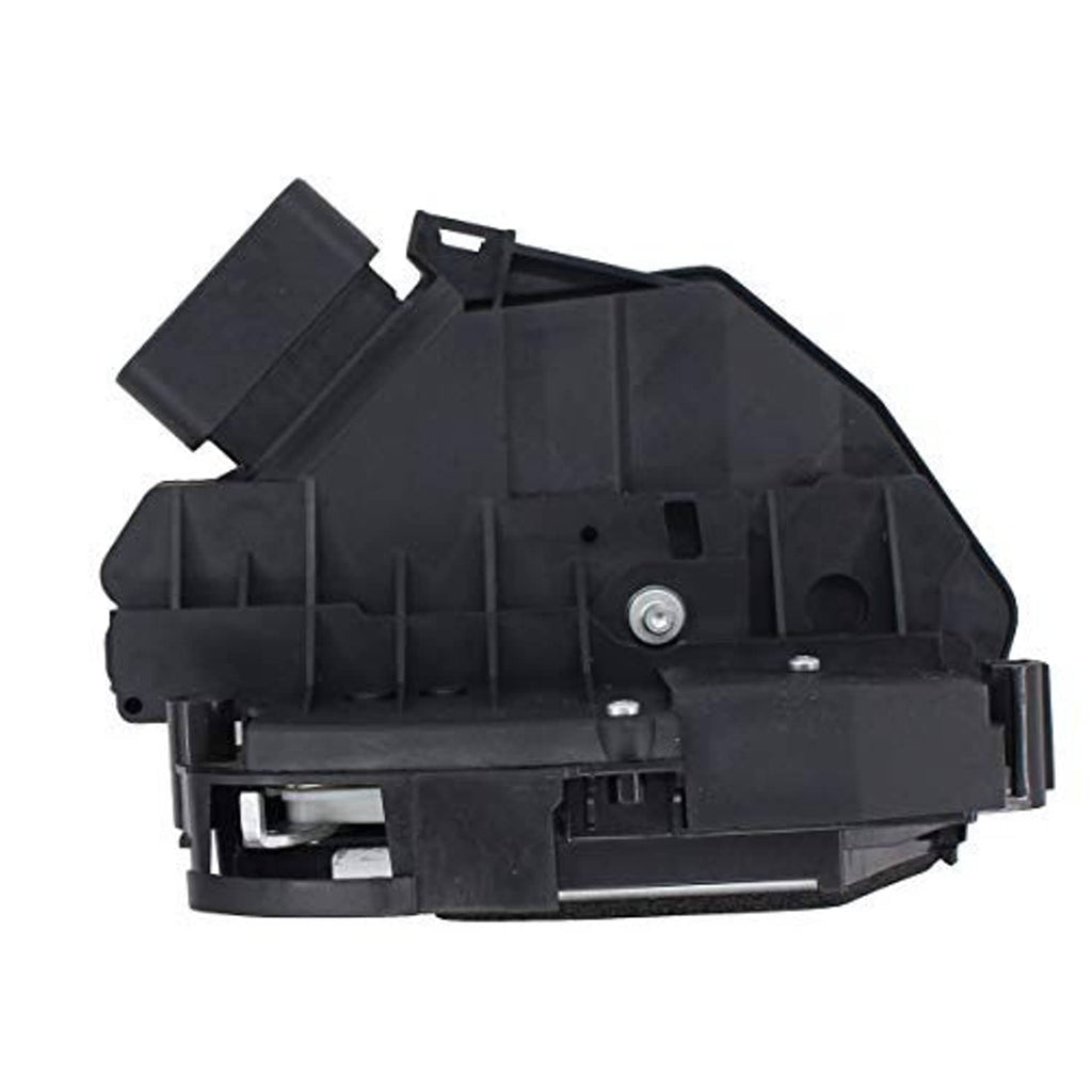 Black door lock latch actuator, reverse side with latch opening and metal screw