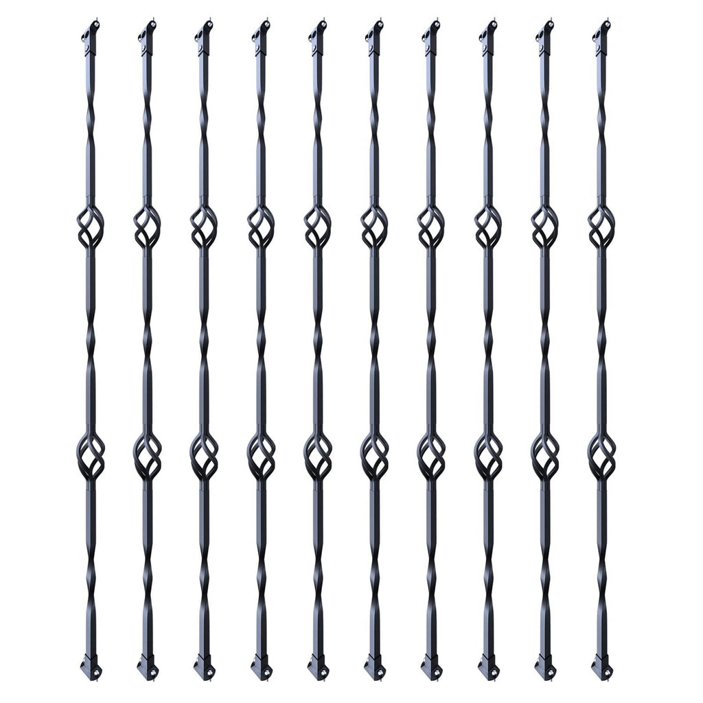 Metal deck balusters: 10 steel spindles with double-basket scroll design