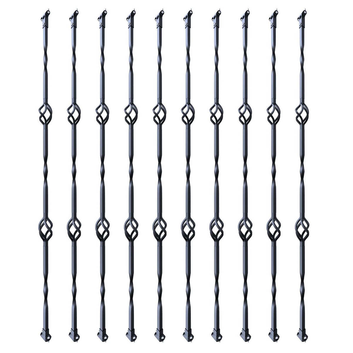 Metal deck balusters: 10 steel spindles with double-basket scroll design