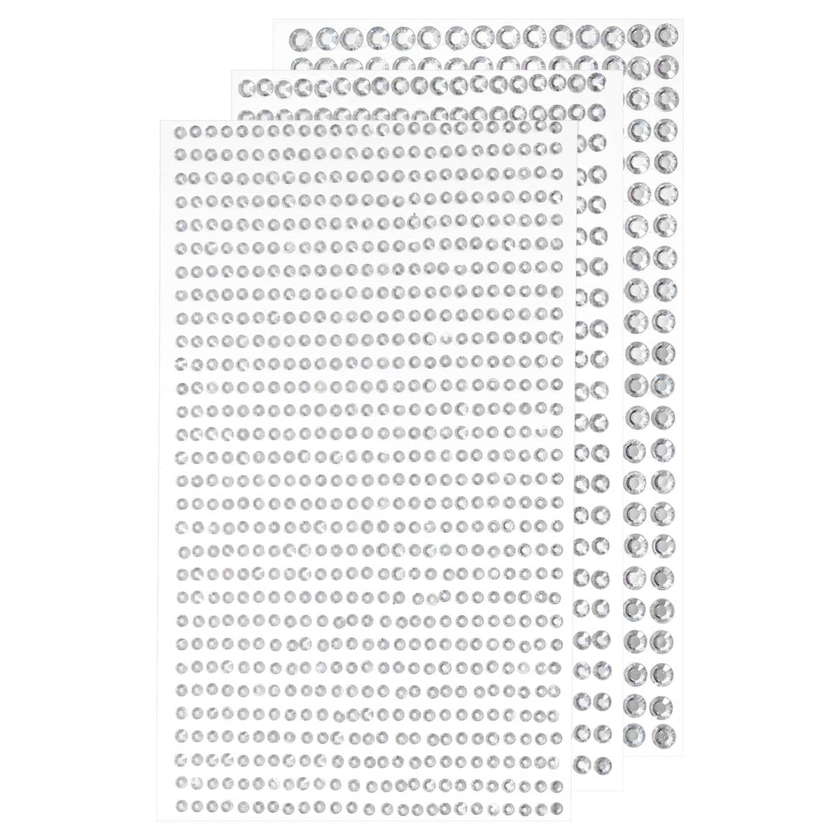 Rhinestone sticker sheets with self-adhesive silver rhinestones, multiple round sizes
