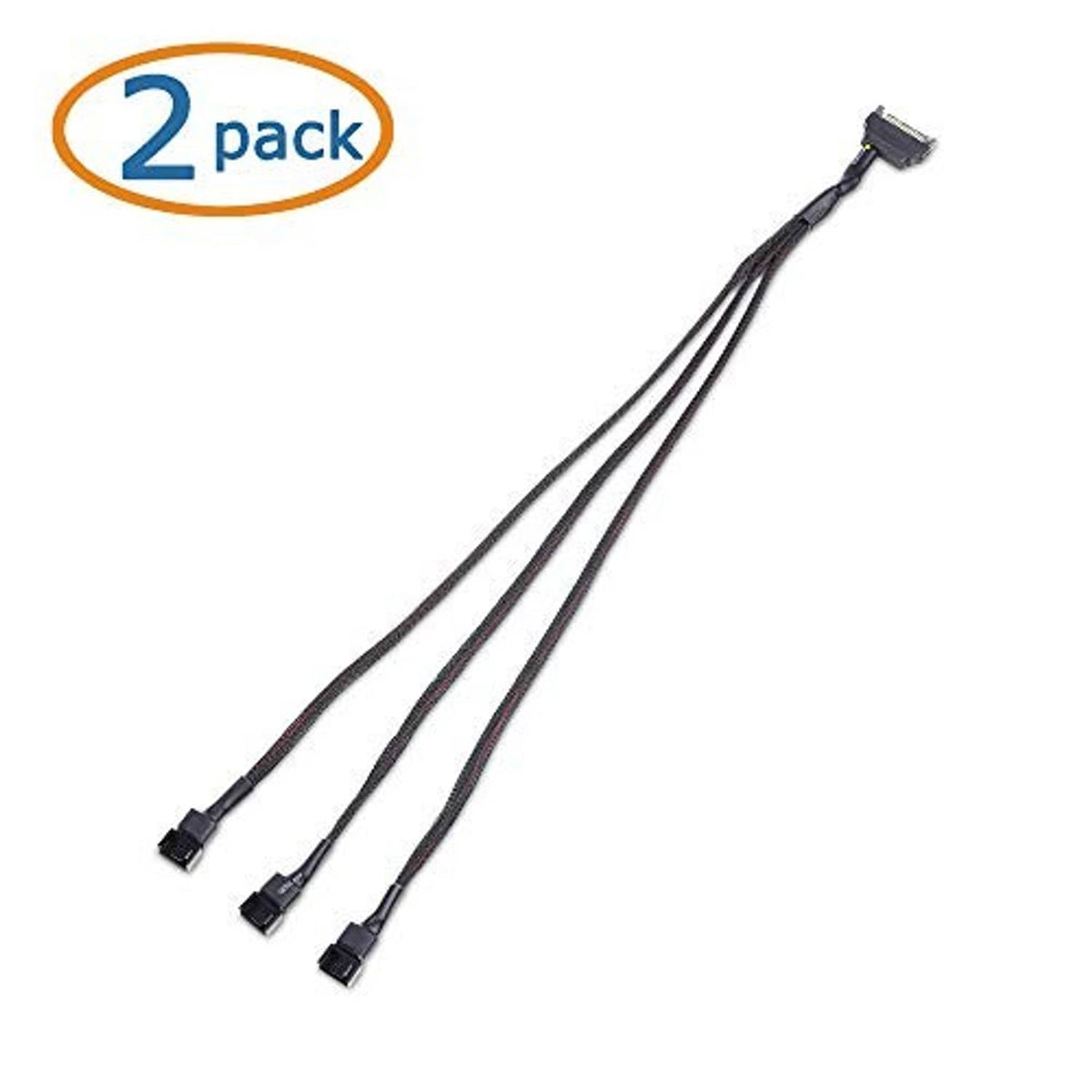 Two-pack fan splitter cables with black braided leads and connector ends
