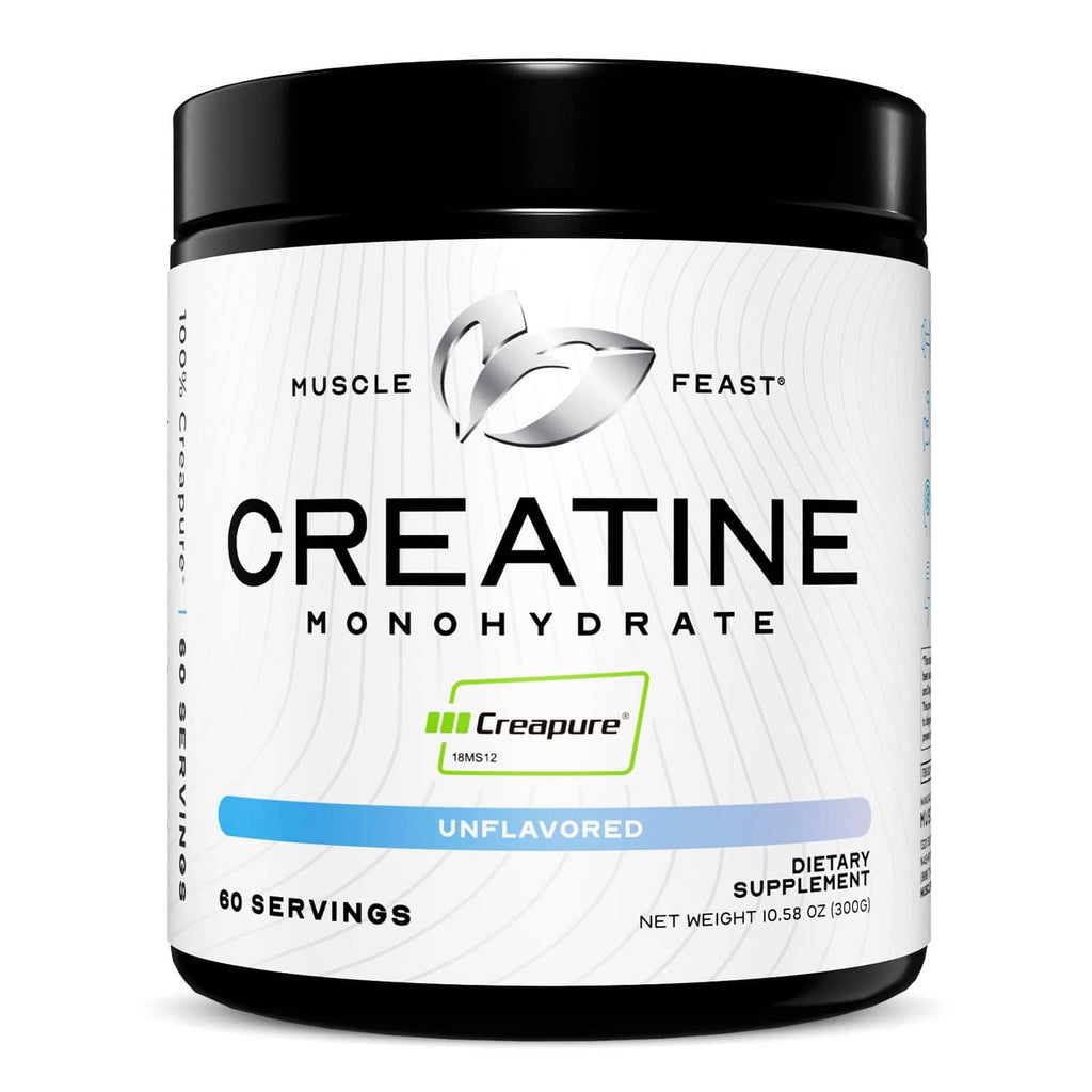 Creatine monohydrate powder jar, unflavored, 60 servings, Creapure label