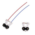 Fuel injector connector harness with red and blue wires, white housing, two black mounts