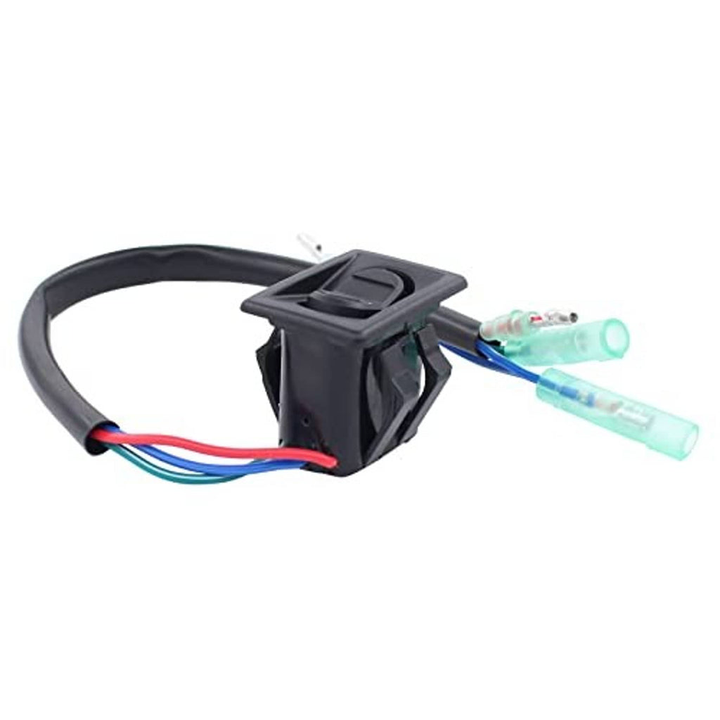 Trim switch assembly with black rocker button and attached wiring harness