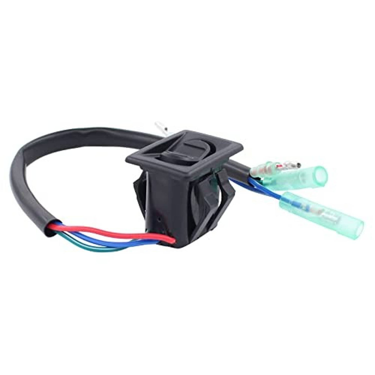 Trim switch assembly with black rocker button and attached wiring harness