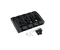 Black 4-string fixed bass guitar bridge with saddles and included mounting screws
