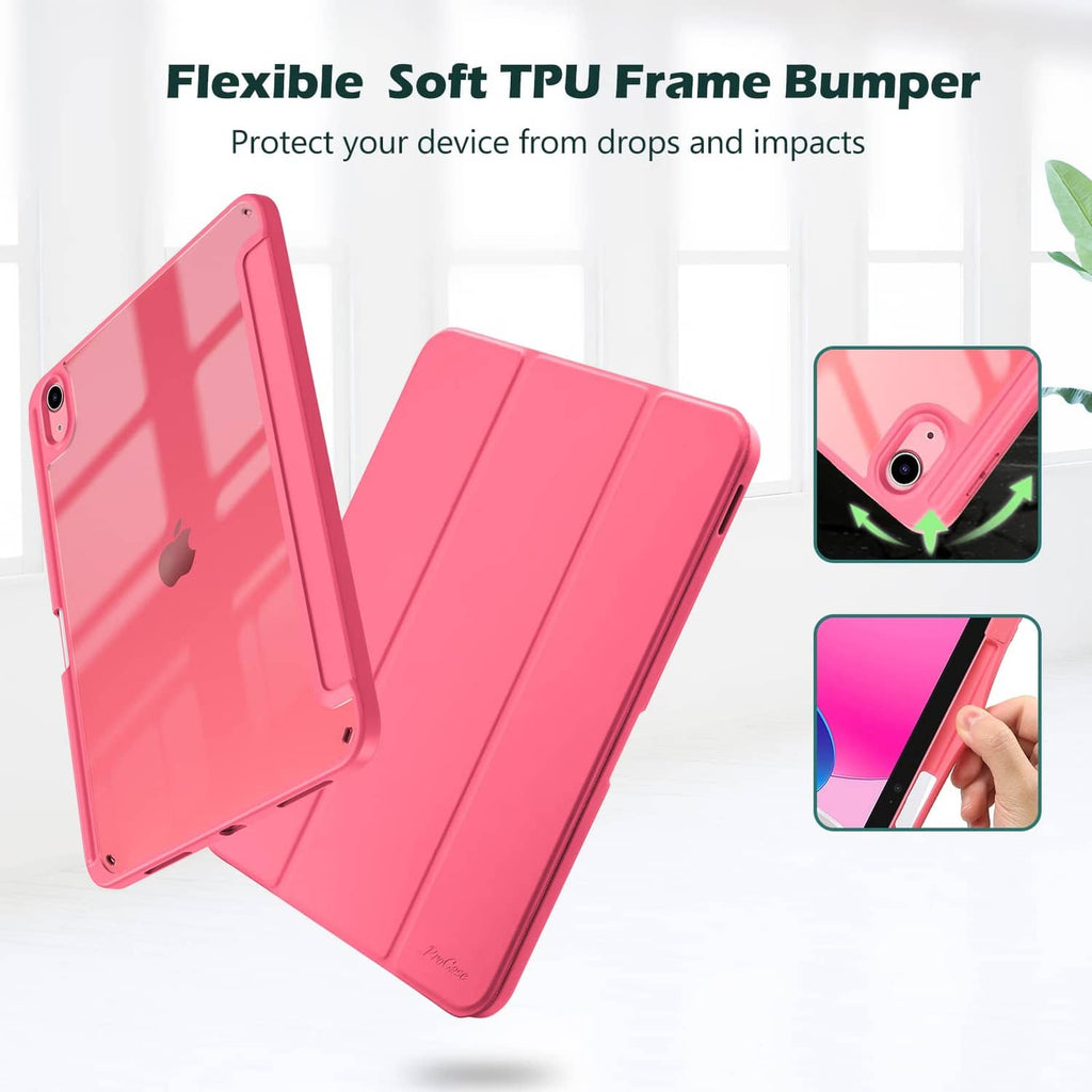 Pink folio iPad case with flexible soft TPU bumper frame protection