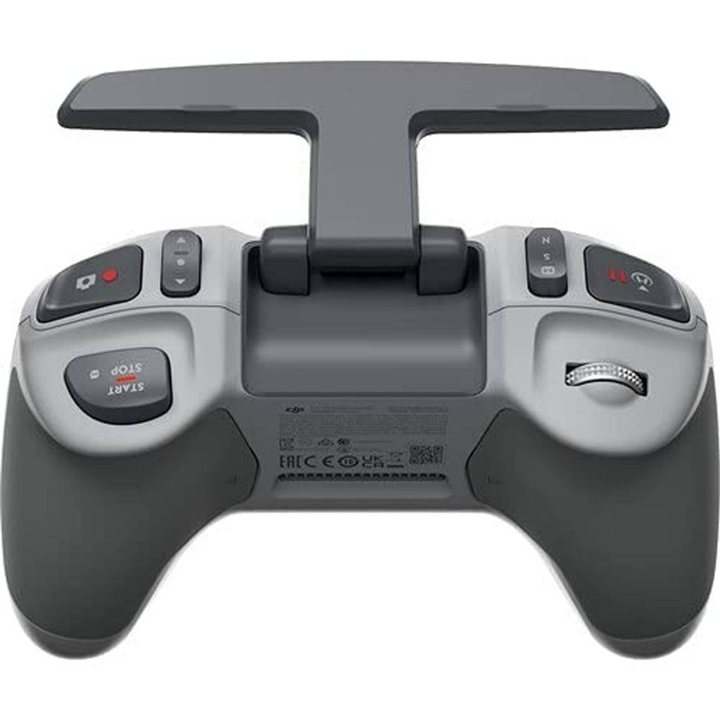 Grey FPV remote controller top front with face buttons, joysticks, and instruction lights